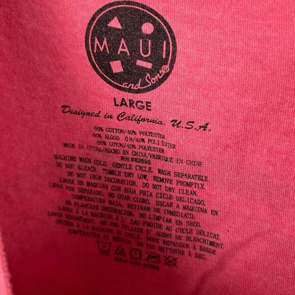 Maui and Sons Men Retro Surf Skater Long Sleeve Graphic Tshirt Red Size Large - Picture 5 of 6